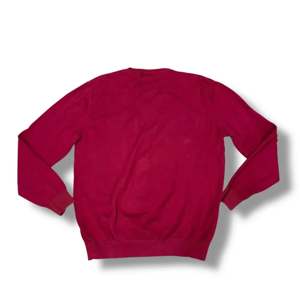 Lacoste Men's Size L (6) Red V-Neck Pullover Sweater 100% Cotton France